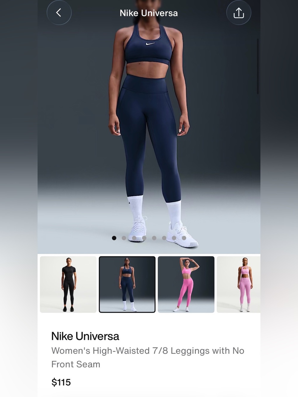 Nike Universa High-Waist Leggings No Front Seam— Midnight Navy